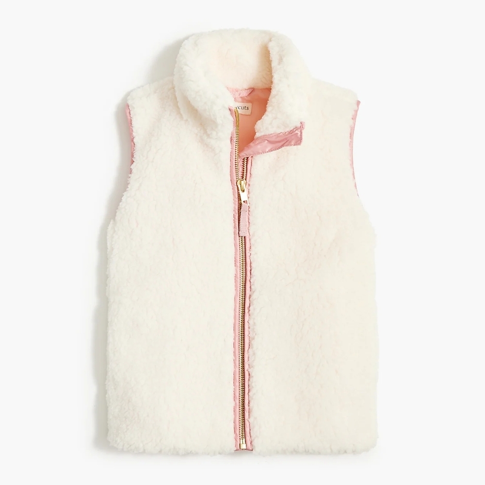 CREWCUTS Girls' Sherpa Vest Ivory With Pink Trim Medium